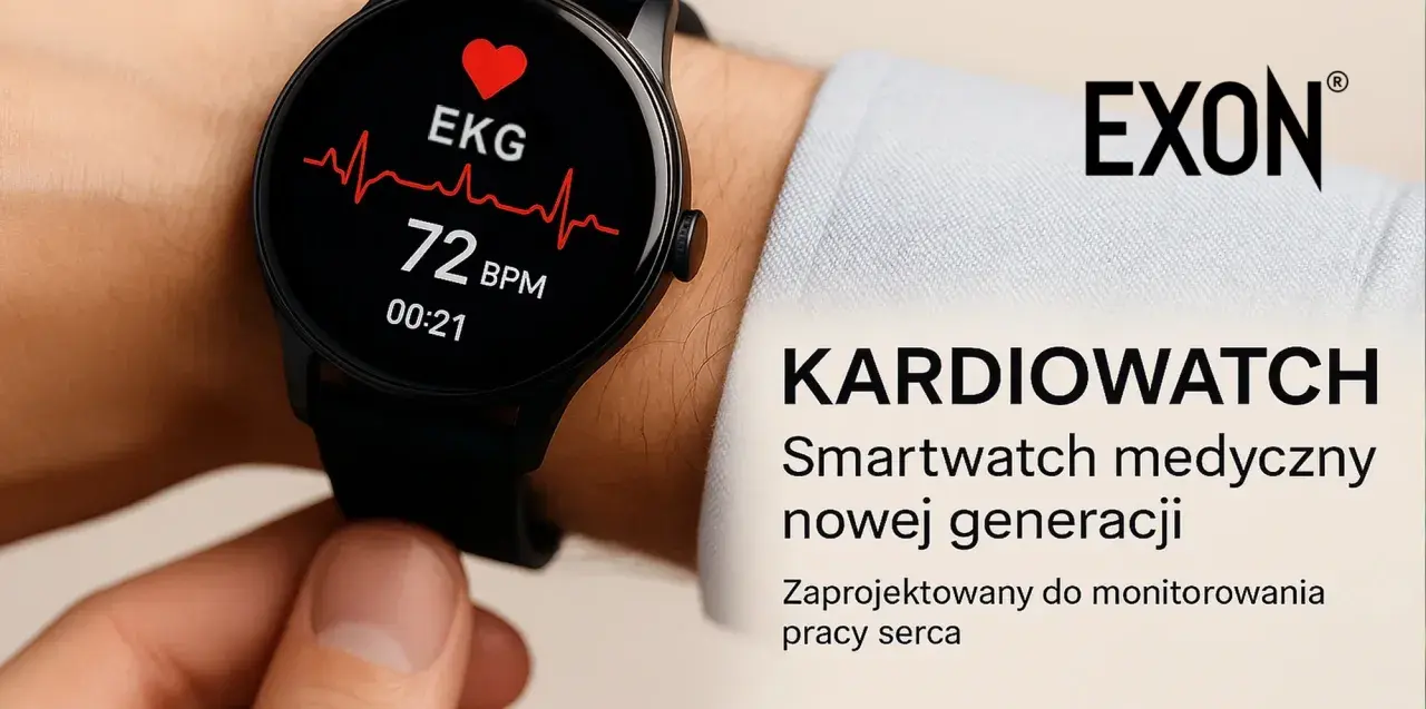 Smartwatch EXON z funkcją EKG i pomiarem tętna. Idealny do monitorowania pracy serca, a także do śledzenia cyklu menstruacyjnego.