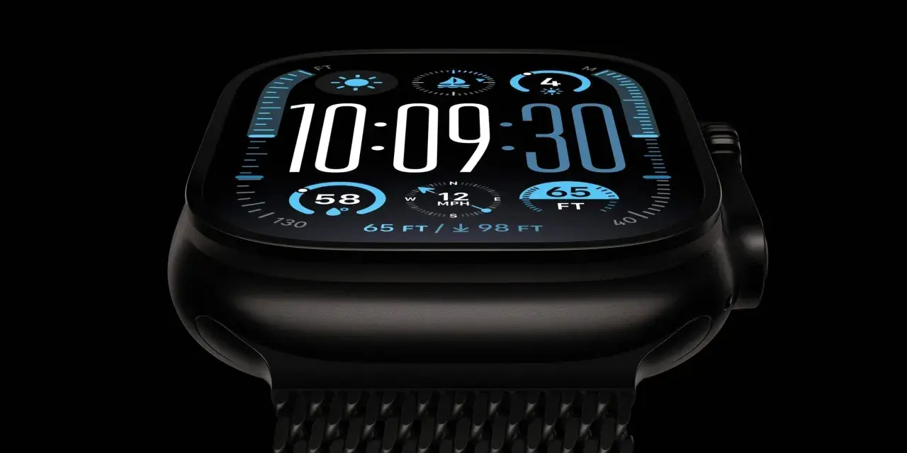 Czarny smartwatch z ekranem pokazującym godzinę 10:09:30, temperaturę 58, wiatr 12 MPH i głębokość 65 FT. Dowiedz się, jak włączyć powiadomienia na smartwatch.