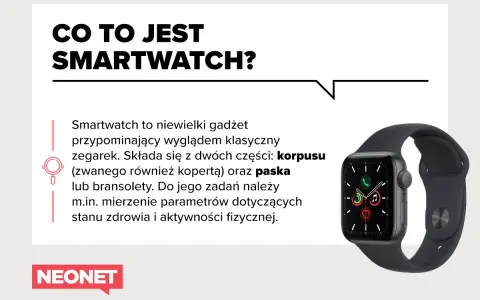 Smartwatch to gadżet przypominający zegarek, składający się z korpusu i paska. Mierzy parametry zdrowia i aktywności.