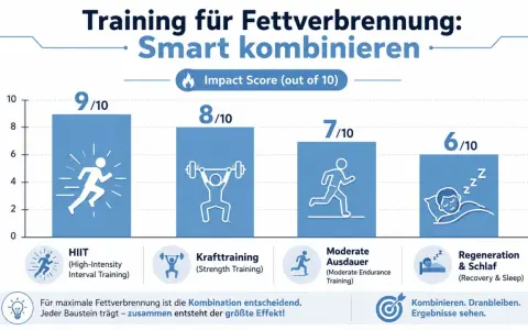 Wykres pokazuje, jak podkręcić metabolizm na maxa: HIIT (9/10), trening siłowy (8/10), umiarkowana wytrzymałość (7/10) i regeneracja ze snem (6/10).