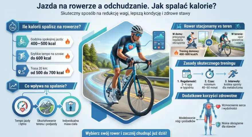 Rowerzysta na malowniczej trasze. Godzina jazdy na rowerze spala 400-700 kcal, zależnie od tempa i terenu.