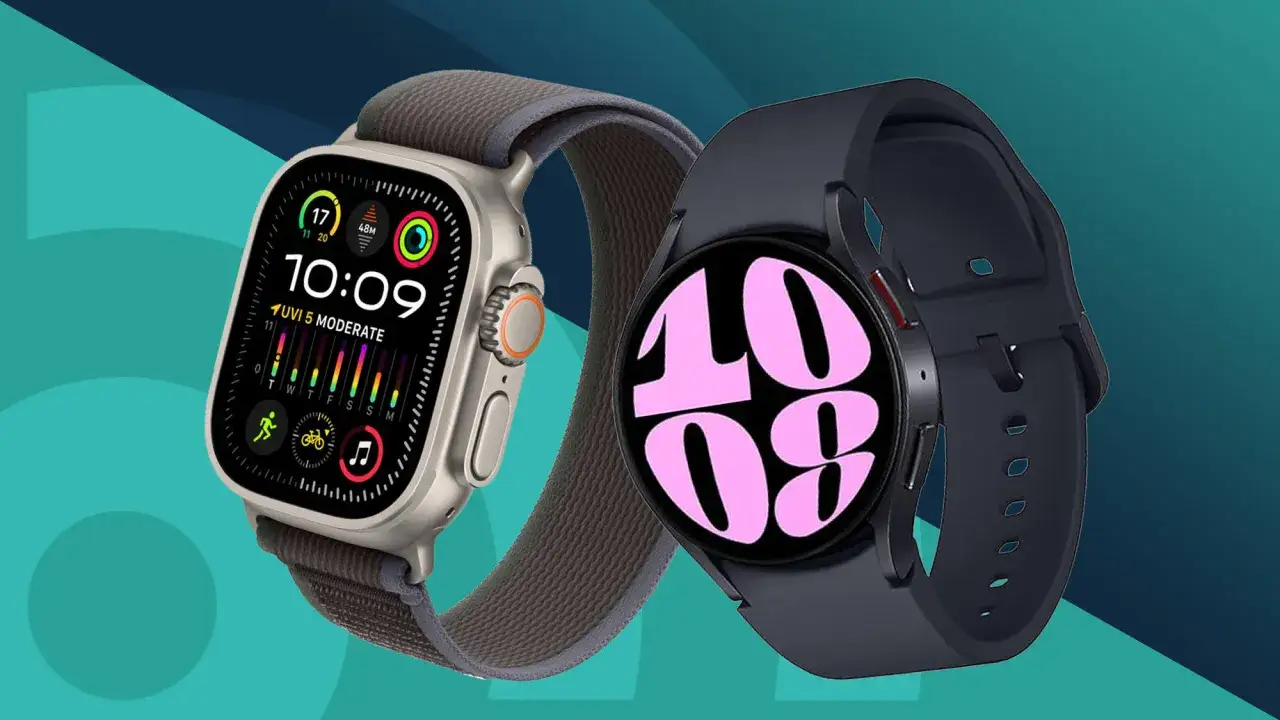 Dwa smartwatche, jeden z ekranem pokazującym czas i aktywność, drugi z dużymi cyframi. Idealne do grania w gry na smartwatch.
